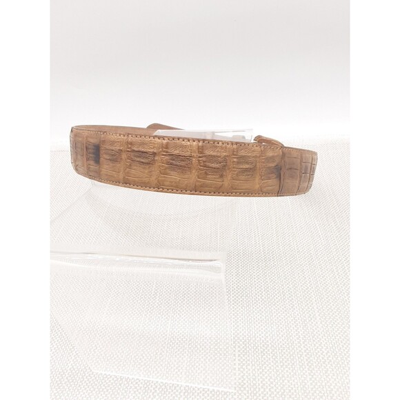 Donna Karan Vintage Large Belt Genuine Caiman Crocodile Brown Made In Italy Rare main image 5